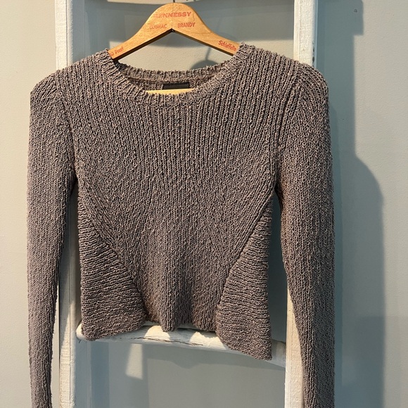 Anthropologie Friend of Mine crop textured neutral taupe stretch sweater small - Picture 1 of 8